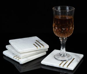 Posavasos cuadrado pulido natural blanco, mármol elegante atemporal con diseño de incrustaciones, mesa de comedor estética mejorada, alfombrilla elegante - Product Image 3