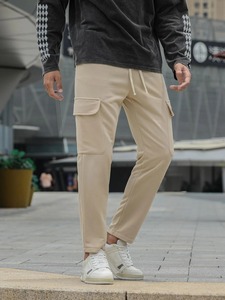 Nouveauté Pantalon cargo écologique et respirant 100% coton grande taille avec poches à fermeture à cordon de serrage finition délavée pour hommes - Product Image 4