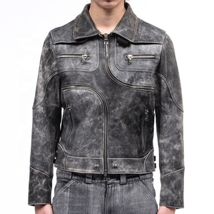 OEM Custom Logo <b>Genuine</b> Faux Real Pu Leather Motorcycle Zipper Jackets for Men - Product Image 1