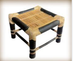 Banco tradicional Banco de madera maciza hecho a mano Banqueta vintage y de paja Banco de ratán hecho a mano Consola con incrustaciones de hueso - Product Image 3