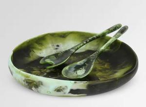 Nueva vajilla resina acrílico ensalada intestino con 2 cucharas Set Mate Food Safe Bowels calidad auténtica hecha a mano - Product Image 6