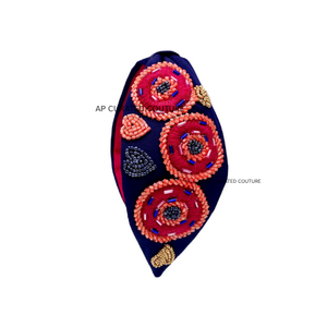 High on Demand Comfortable Fashionable Hand Embroidered Seed Beaded <b>Headband</b> Blends Traditional Craftsmanship Candy Heart Design - Product Image 1