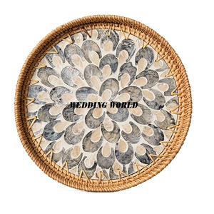 Luxury <b>Round</b> Rattan Food Serving <b>Tray</b> Premium Quality Handmade Serving Platter Classic Stylish New Rattan Serving <b>Tray</b> - Product Image 3