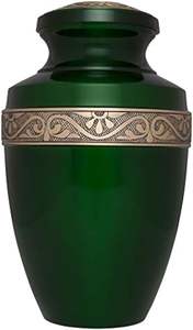 Urne funéraire verte Urne de crémation Artisanat en métal pour les cendres humaines Fabriquée à la main en laiton Convient pour le sépulture au cimetière ou la niche Grande taille - Product Image 2