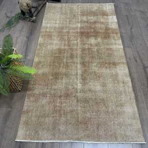3.4x6.6 ft Rug, Turkish Vintage Rug, <b>Brown</b> <b>Wool</b> Rug - Product Image 1