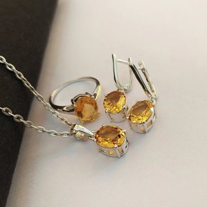 ชุดเครื่องประดับเงินแท้ 925 ชุบทอง สไตล์วินเทจ สำหรับงานหมั้น ประกอบด้วยแหวน ต่างหู และจี้พลอยซิทรินแท้ ของขวัญแฟชั่น - Product Image 3