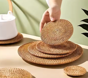 Vente en gros de sous-verres en coquille d'oeuf écologiques tissés à la main en rotin naturel bambou conception de plaque d'osier fabriqués au Vietnam - Product Image 4