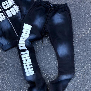 Baggy jogging personnalisé pour hommes Dtg impression passepoil survêtement Y2K rue rétro lettre impression à capuche pantalon de survêtement ensemble deux pièces - Product Image 4