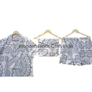 Pijama Kangura de algodón hecho a mano indio tendencia Vintage elegante conjunto bloque de mano impreso ropa de noche corta 100% algodón - Product Image 6