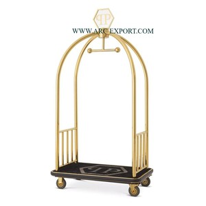 ชั้นวางกระเป๋าเดินทางทำมือศิลปะสร้างสรรค์โลหะขัดเงาสีทองมี4ล้อโรงแรมรีสอร์ทและห้องนั่งเล่นเฟอร์นิเจอร์ - Product Image 6