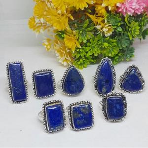 Unisex Lapis Lazuli แหวนเงินอินเทรนด์และแฟชั่นแหวนเงินแท้ใน Lapis Lazuli ธรรมชาติ - Product Image 3