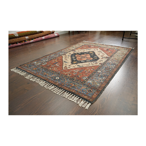 Tapis Boho en laine tissé à la main à motif géométrique complexe moderne, élégance terreuse avec peluche, hauteur lavable pour un usage domestique - Product Image 1