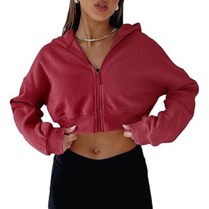 เสื้อครอปมีฮู้ดแขนยาวโอเวอร์ไซส์ของผู้หญิงเสื้อครอปมีฮู้ดสีฟ้าเสื้อครอปมีฮู้ดกีฬาสั้น - Product Image 3