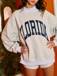 ODM Service Custom Logo Printed Front Drop <b>Long</b> Sleeve Oversized Pullover Modern Heavyweight Cotton Mock Neck Sweatshirt <b>Women</b> - Product Image 2