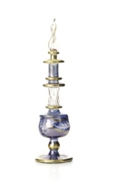 Flacon d'huile de parfum en verre soufflé à la main égyptien, violet, avec accents dorés, thème floral, carafe décorative 12 cm, centre de table