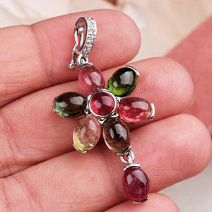 Pendentif en tourmaline naturelle pour femmes fait à la main en argent sterling massif 925 avec pendentifs fins en pierre précieuse cubique CZ et breloques en gros - Product Image 6