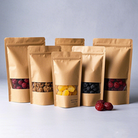 Pochette alimentaire premium personnalisée avec fenêtre transparente, fond plat, fermeture éclair, certifiée ISO, compostable, avec logo couleur sur mesure, marron