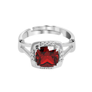 NOVAMART Fine 925 Sterling Silver Blood Red Cushion <b>Ring</b> <b>Adjustable</b> Band Rhodium Plated Oval Cut for Swiss Zirconia Gift Women G - Product Image 1
