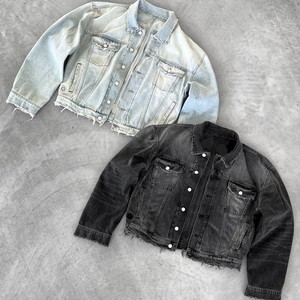 Chaqueta vaquera holgada de gran tamaño lisa con dobladillo deshilachado lavado vintage unisex personalizada OEM chaqueta vaquera recortada personalizada unisex - Product Image 1