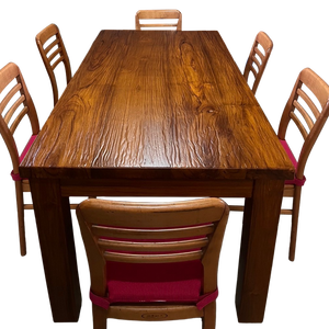 Mesa de Comedor Moderna de Madera de Teca con Superficie Rugosa y Desgastada, 176 cm de Largo, para Exteriores - Product Image 1