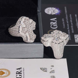 Hip-Hop-Stil Christlicher GRA-Zertifizierter Herrenring Vollständig mit Diamanten Besetzt Bunter Moissanit Iced Out 925 Silber Kreuzring - Product Image 2