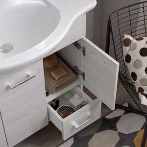 85cm White Oak Bathroom Cabinet with <b>LED</b> <b>Mirror</b> and Ravenna Lamp - Product Image 5
