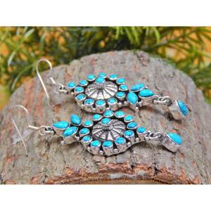Pendientes colgantes turquesa 92,5 plata Boho Vintage boda joyería estilo religioso regalo perfecto para ella - Product Image 4
