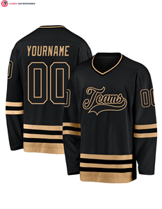 Maillot de hockey personnalisé noir-ancien or avec logo et nom imprimés, service OEM disponible, sublimation 100% polyester - Product Image 2