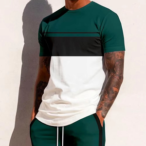 Conjunto doble de chándal corto de algodón 100%, conjuntos de camiseta y pantalones cortos, ropa deportiva y de gimnasio transpirable de algodón para hombre, manga corta con cuello redondo - Product Image 4