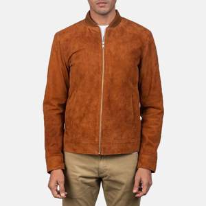 Blouson aviateur en daim marron de haute qualité personnalisable avec col montant Fabrication professionnelle décontractée pour l'hiver - Product Image 1
