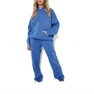 Ensemble de survêtements pour femmes avec logo personnalisé, lavage à l'acide, survêtements de sport de haute qualité, survêtements en coton pour femmes, vente en gros - Product Image 1