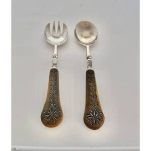 Precio al por mayor, servidor de ensalada de madera y Metal, ensalada para utensilios de cocina, vajilla, herramienta para ensalada, cubiertos de madera, cuchara, tenedor, Juego - Product Image 1