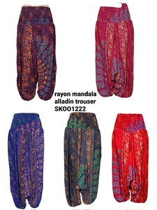 <b>Women's</b> Rayon <b>Floral</b> Print Canvas Aladdin Straight <b>Trouser</b> Mid Elastic Waist Skinny Fit Boho Lounge Summer Travel Wear - Product Image 5