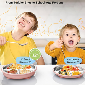 Yiyabb Nouvelle Assiette à <span class=keywords><strong>Dîner</strong></span> en Silicone et Acier Inoxydable 304, Motif Animal, Sans BPA, Écologique, Vaisselle pour Bébé avec Couvercle et Ventouse - Product Image 2
