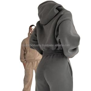 ชุดกีฬาผ้าคอตตอนใส่ได้ทั้งชายและหญิงชุดวอร์มกางเกงวิ่งแบบสองชิ้นสำหรับผู้ชายโลโก้ตามสั่ง - Product Image 4