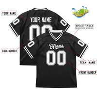 Maillot de football personnalisé noir respirant grande taille avec nom et numéro personnalisés, col en V, manches courtes, uniforme d'équipe, tenue de match