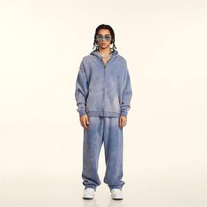 Conjuntos Deportivos Personalizados con Lavado Ácido, de Algodón Grueso, con Cremallera Completa, Conjuntos de Sudadera con Capucha y Pantalones Deportivos para Hombre - Product Image 5