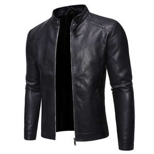 Veste décontractée pour homme en cuir PU respirant avec fermeture éclair, personnalisable, pour l'automne et l'hiver, coupe slim, manches longues, col montant, style moto - Product Image 2