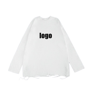 Nueva Camiseta de manga larga de doble capa Vintage ácido lavado personalizado 100% algodón estampado Camiseta holgada para hombres - Product Image 2