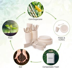 Ensemble de 10 assiettes et gobelets en papier de canne à sucre, compostables, avec revêtement UV, vaisselle de fête écologique - Product Image 4