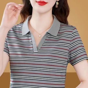 Ropa femenina Polo Turn-Down Collar Camiseta de manga corta Mujer Verano 2024 Nueva raya Casual Deportes Moda Casual Tops - Product Image 4