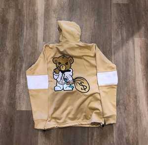 Sudadera con capucha de rizo francés para hombre, ropa deportiva masculina de 100% algodón, con bordado de gran tamaño, gruesa y pesada, sin cuerdas, color blanco, 450 gsm - Product Image 5