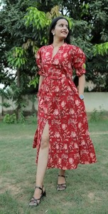 Main indienne bloc coton robe courte personnalisée mariée mariage miel lune robe d'été porter imprimé floral fille robe élégante - Product Image 4