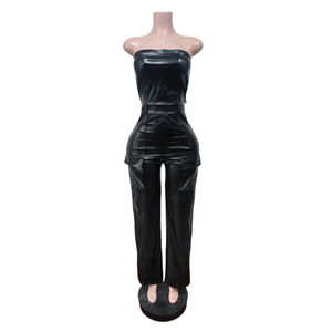 Nuovi Arrivi 2026: <span class=keywords><strong>Tuta</strong></span> Intera in <span class=keywords><strong>Pelle</strong></span> PU per Donne, Senza Spalline, con <span class=keywords><strong>Pantaloni</strong></span> Dritti e Tasche Cargo, Outfit Autunnale - Product Image 2