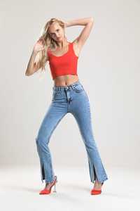 Pantalones cargo de mezclilla de pierna ancha holgados rectos informales de cintura alta para mujer europea, ropa de calle lavada personalizada, pantalones vaqueros ajustados sueltos divididos - Product Image 4