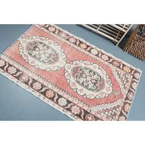 Vintage Rug, Small 2.9x4.8 ft Turkish Rug, <b>Red</b> White Striped <b>Wool</b> Rug - Product Image 4