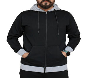 Wholesale OEM Custom Men's Winter <b>Black</b> Regular Fit Full-Zip 100% Cotton <b>Fleece</b> Zipper Hoodie Windproof Breathable Quick Dry - Product Image 5