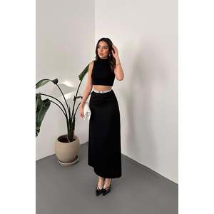 <b>Black</b> <b>Skirt</b> with Elastic Waist - <b>Black</b> - Product Image 2