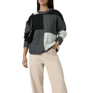Pull d'hiver décontracté pour femme, tricoté sur mesure, 100 % acrylique, style col rond tendance, polyvalent, color-block - Product Image 6