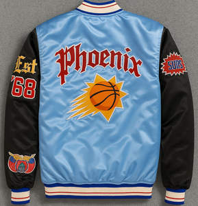 Veste de baseball Phoenix Suns en satin bomber rétro vintage pour hommes, femmes et unisexe avec patch brodé - Product Image 2